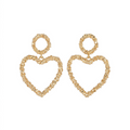Gold Textured Heart Drop Earrings